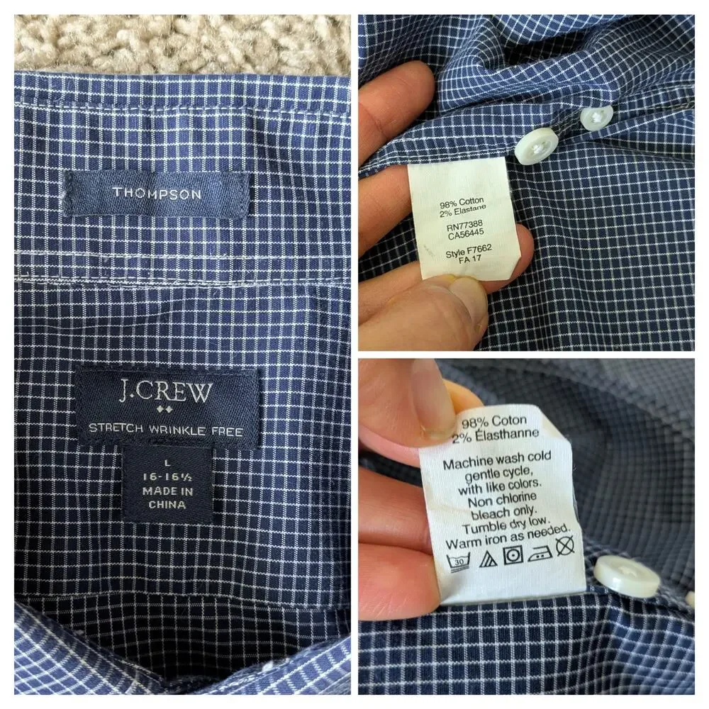 J.Crew Thompson Wrinkle Free Button Down Shirt L/16-16.5 Blue Cotton Career Work